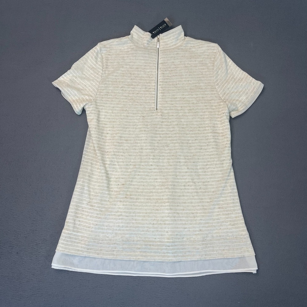 White House Black Market Womens Med Blouse Double Layered Striped Mock Linen NWT